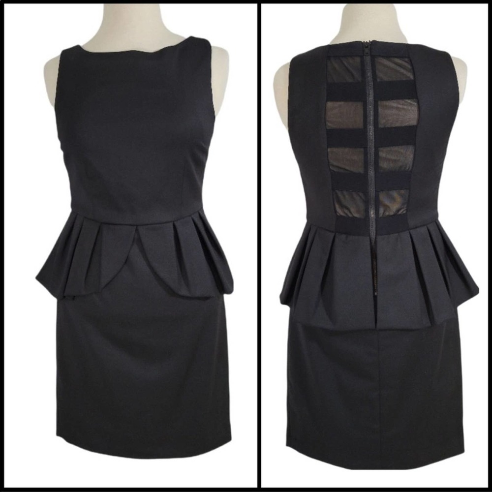 Alice & Olivia x Bergdorf Goodman Black Peplum Sheer Back Dress, EUC, Size 4